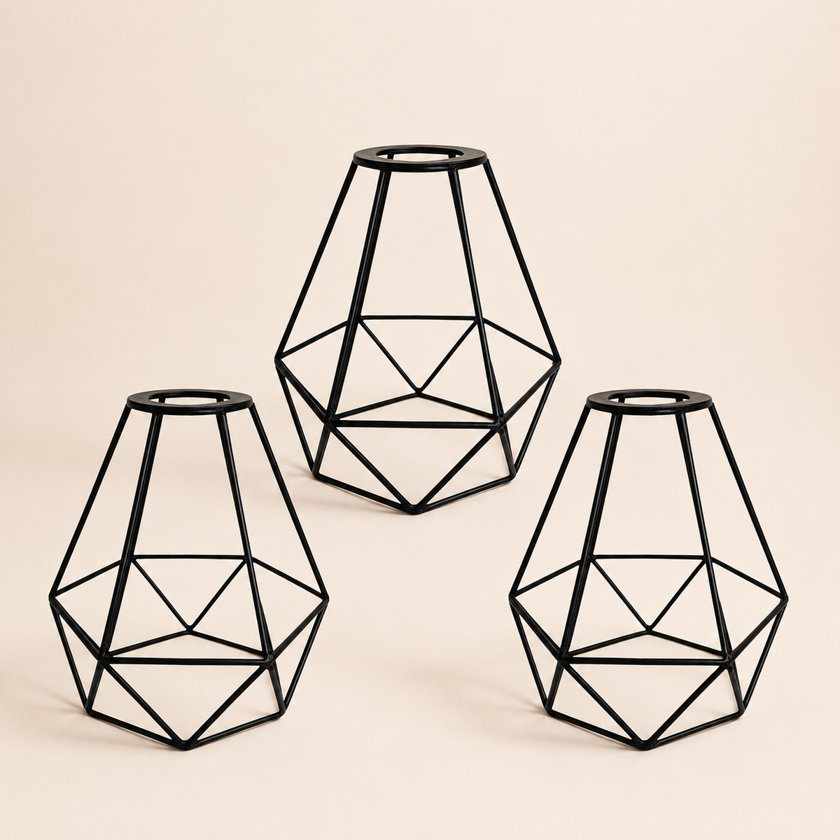 Ceiling Light Shade Cage Replacement – 3 Pack Black Metal Lamp Shades