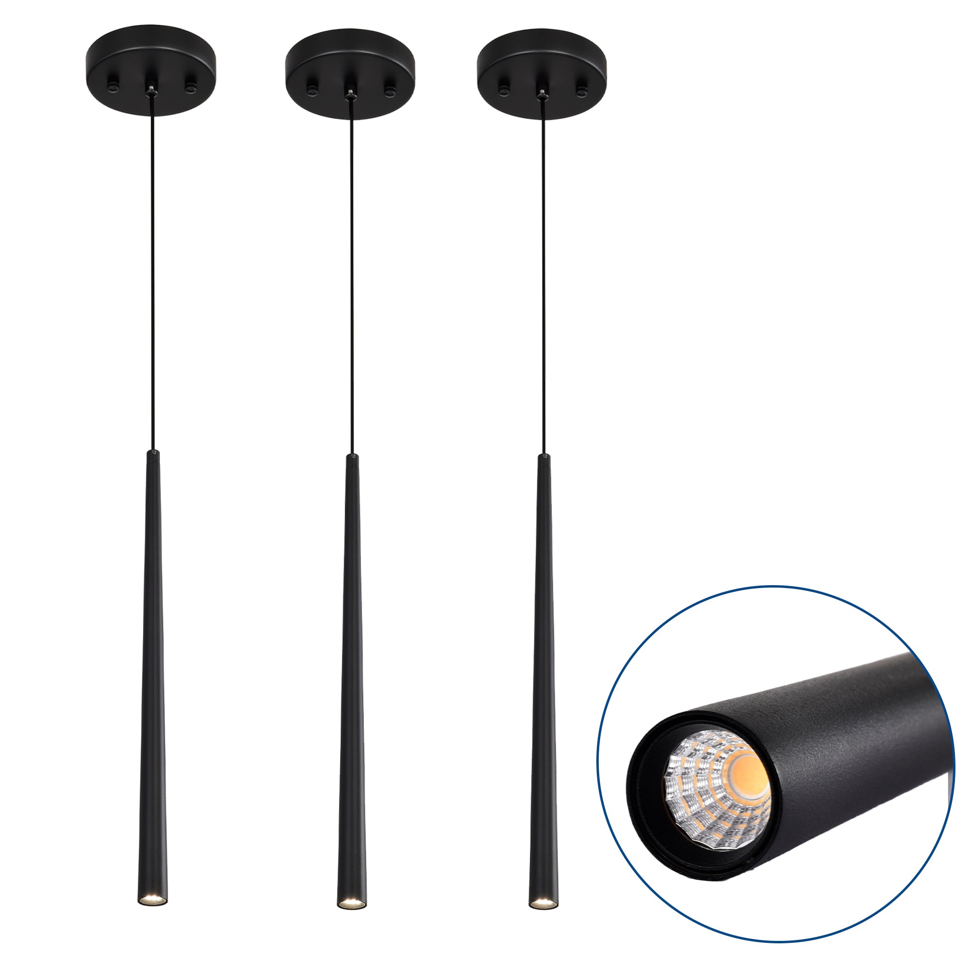 Set of 3 Modern Slim LED Pendant Lights for bars or small commercial spaces