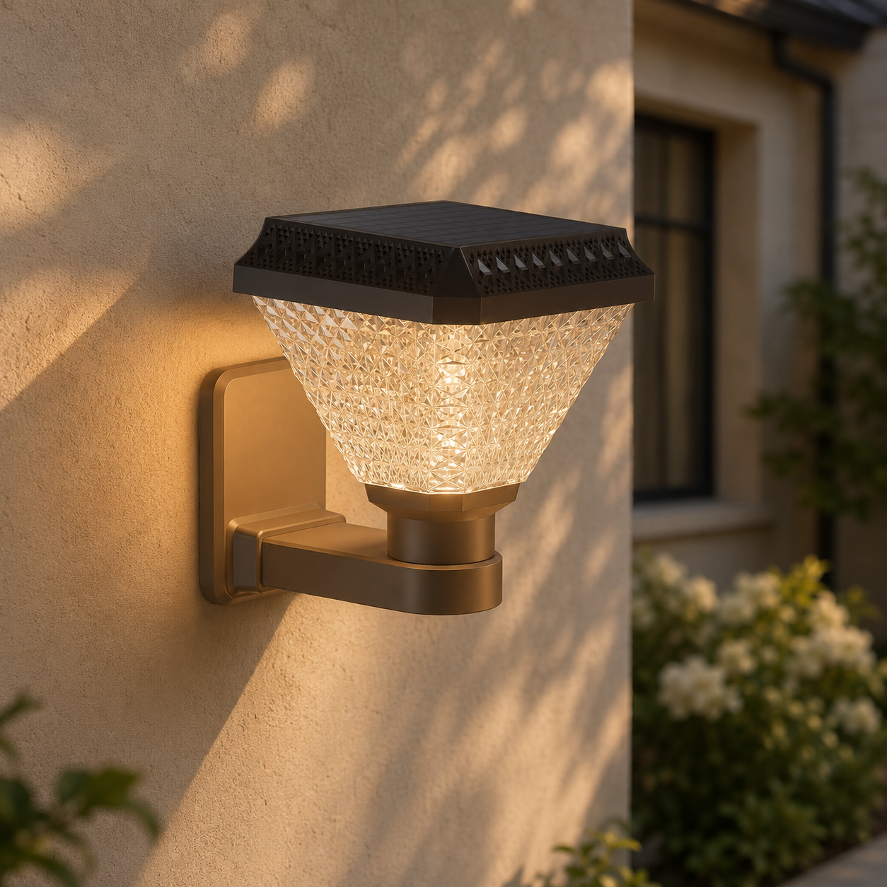 Solar Outdoor Wall Light with Remote, RGB Color Changing Wall Sconce for Porch & Garage