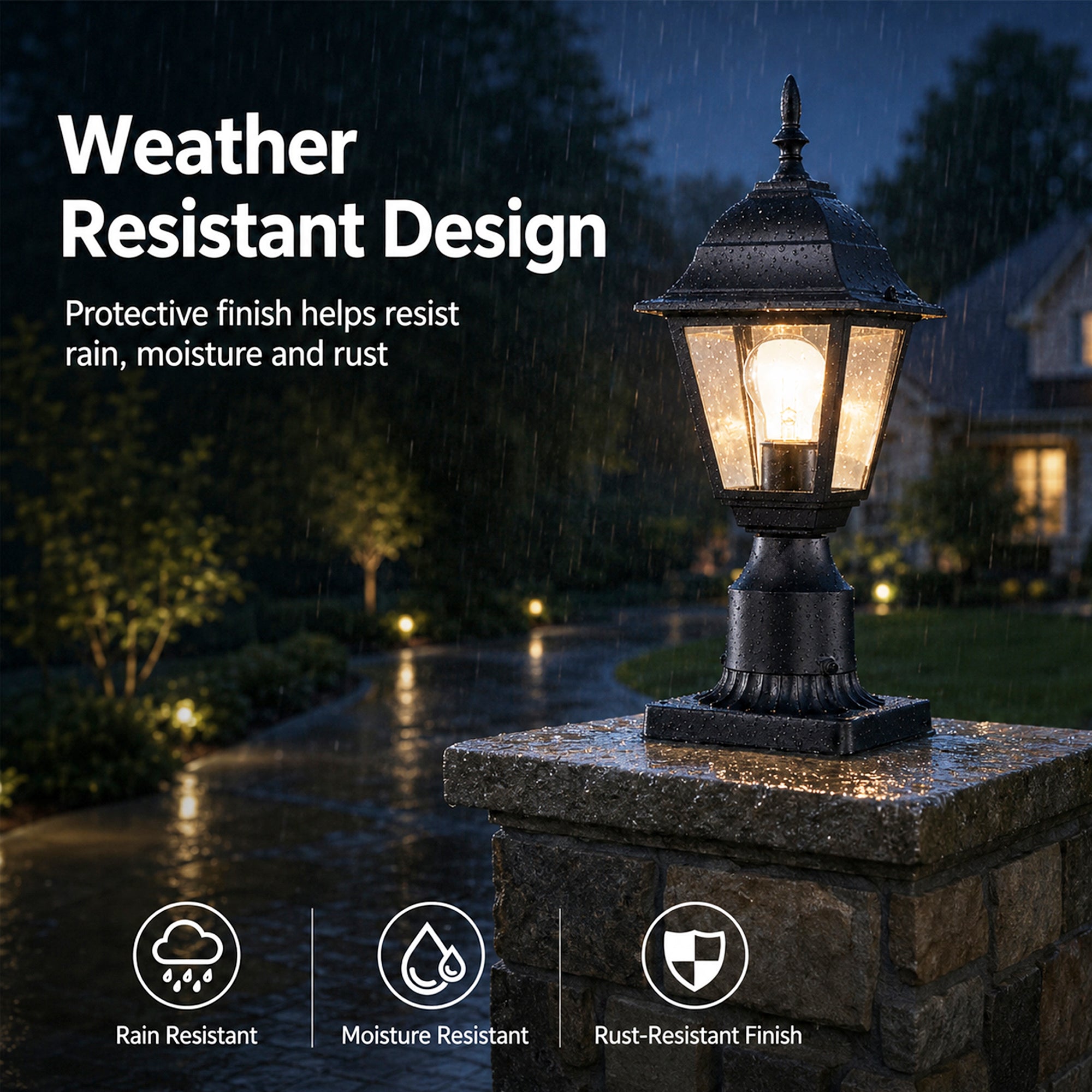 2-Pack Outdoor Post Lanterns with Pier Mount Bases, Black