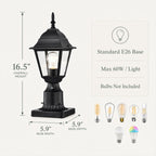 2-Pack Dusk-to-Dawn Outdoor Post Lanterns with Pier Mount Bases, Black