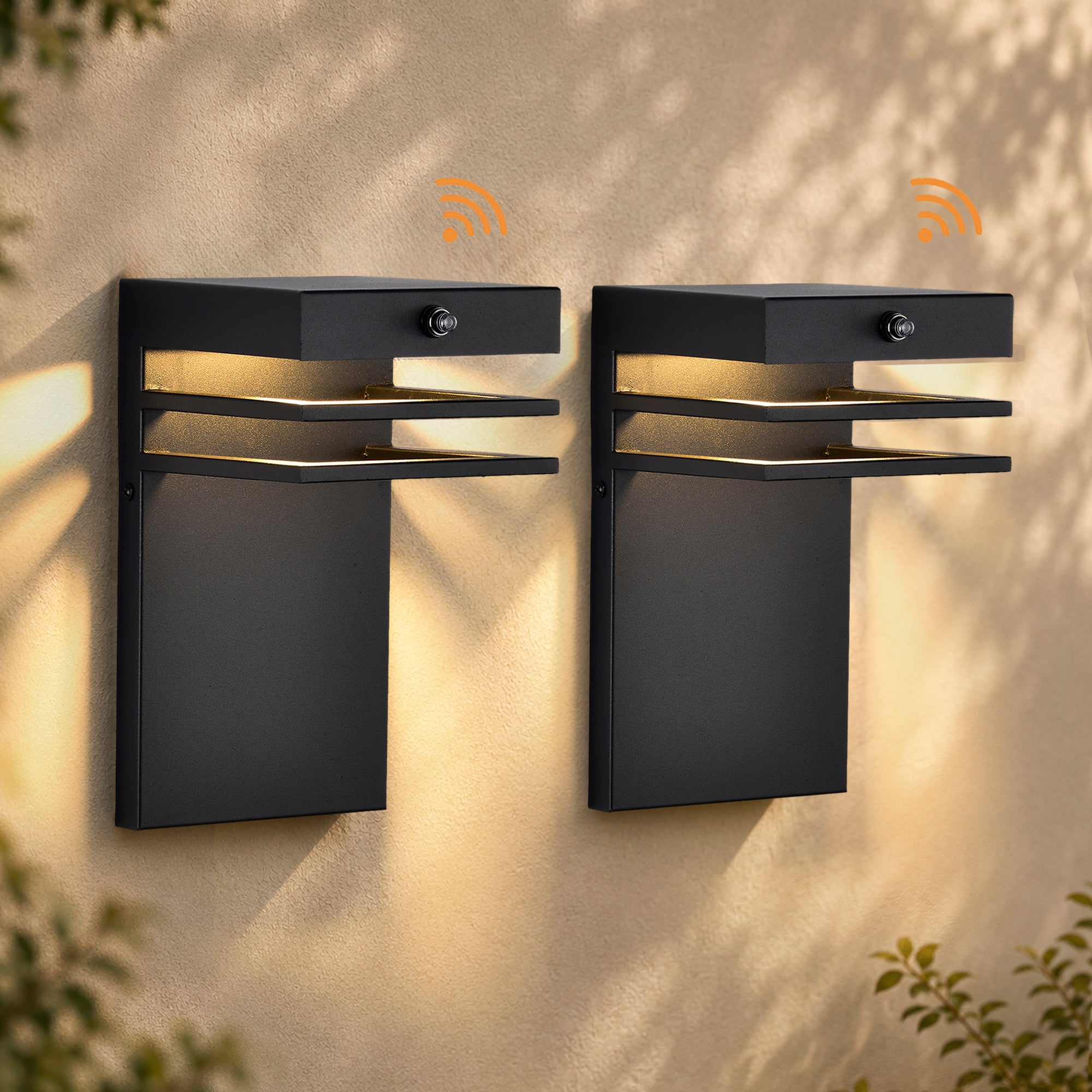 2-Pack Dusk-to-Dawn Integrated LED Outdoor Wall Lights, Black