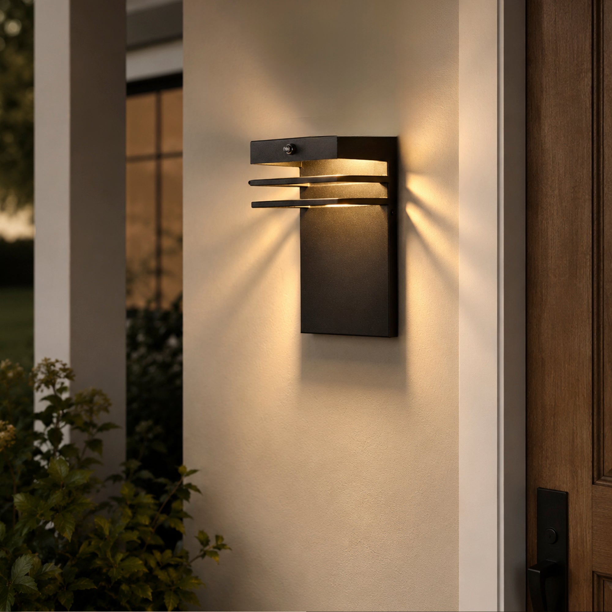 2-Pack Dusk-to-Dawn Integrated LED Outdoor Wall Lights, Black