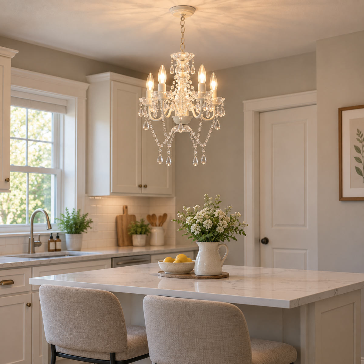 4-Light Acrylic Crystal Chandelier with Adjustable Chain