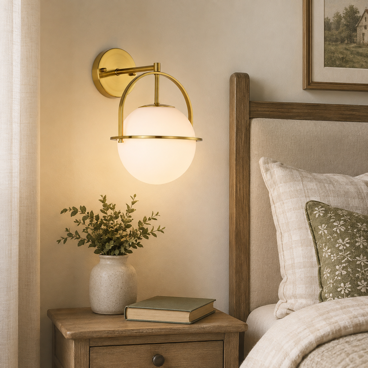 Modern Globe Wall Sconce with Opal Glass, E12 Indoor Wall Light