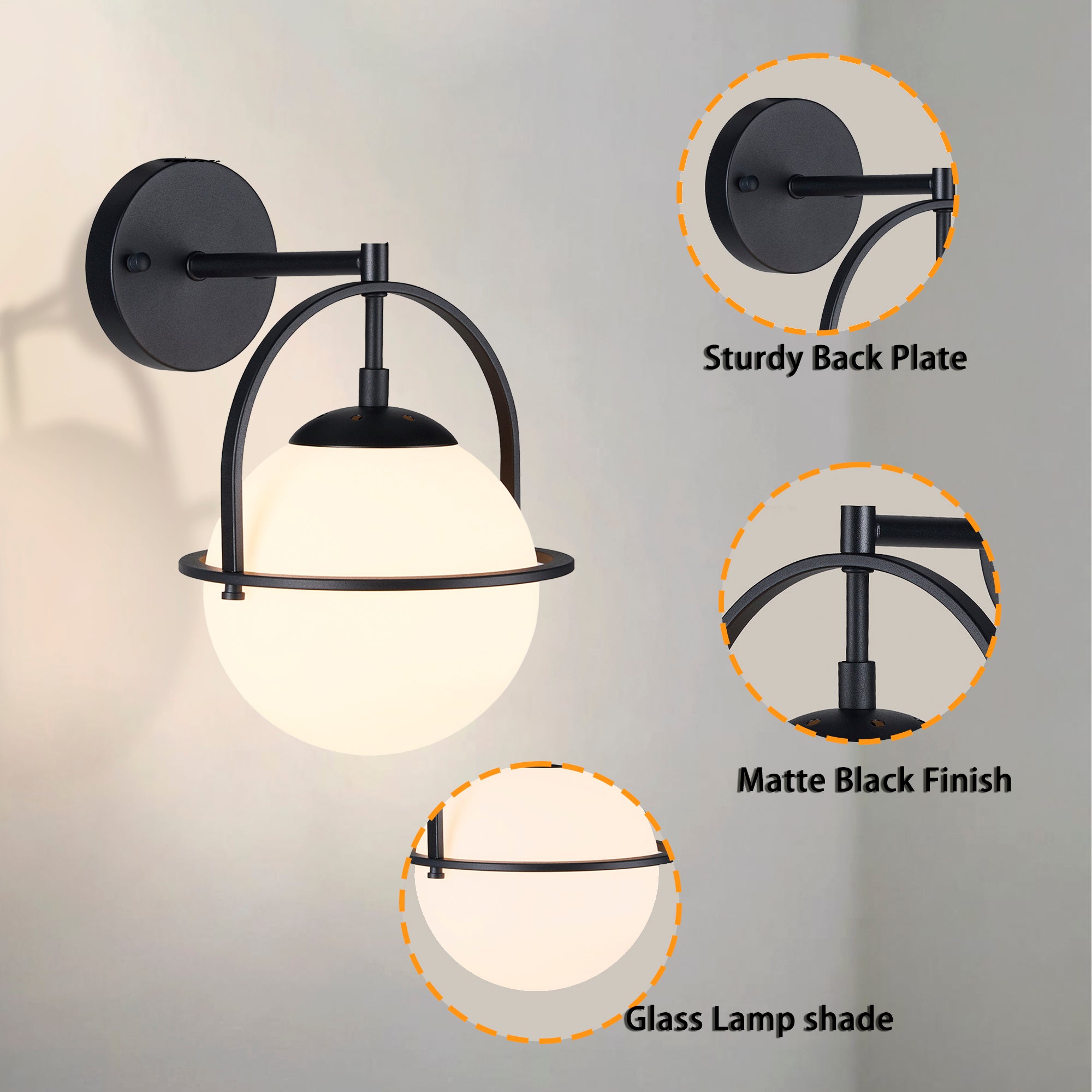 Modern Globe Wall Sconce with Opal Glass, E12 Indoor Wall Light