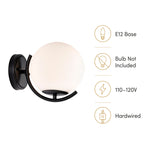 Modern Globe Indoor Wall Sconce, E12 Hardwired Glass Wall Light