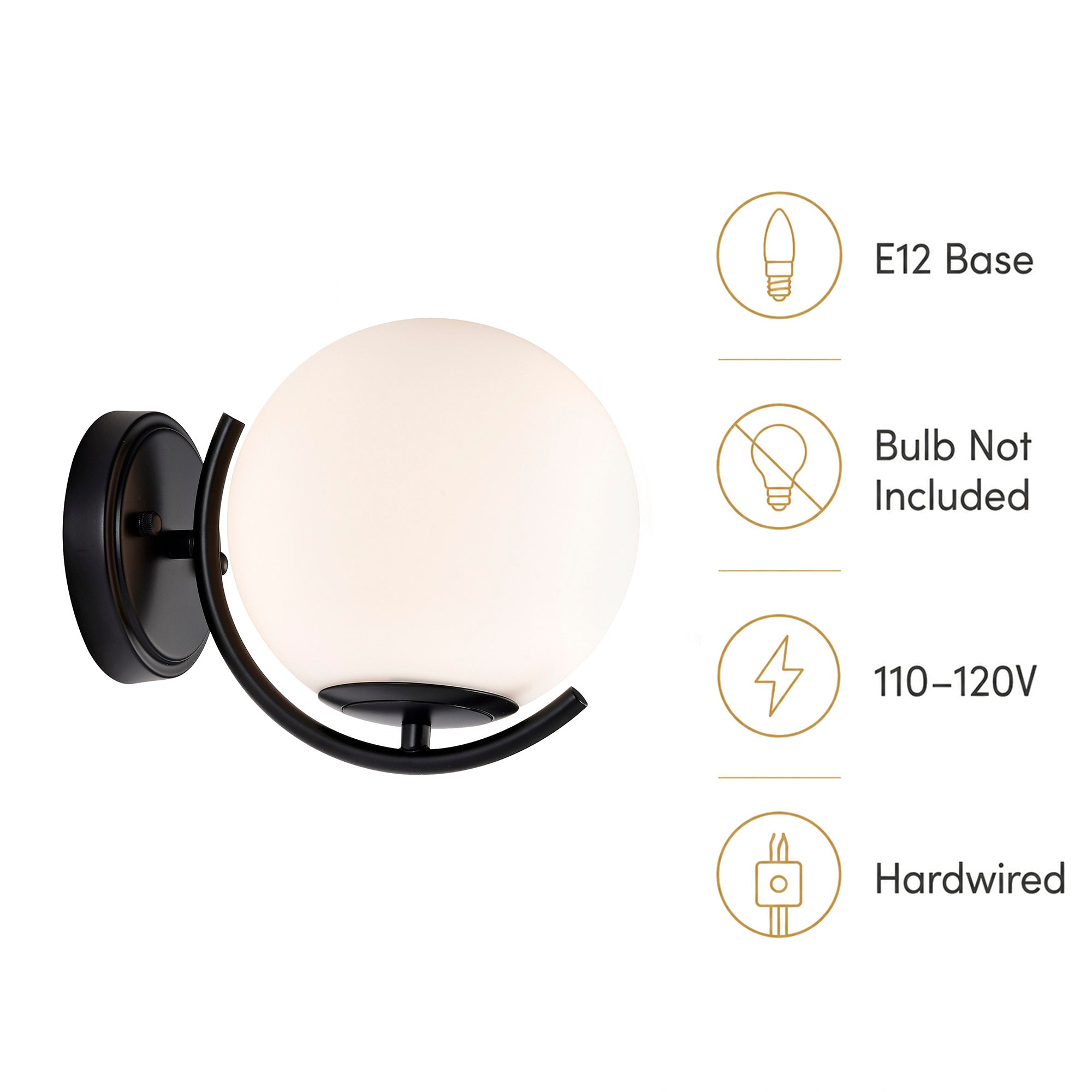 Modern Globe Indoor Wall Sconce, E12 Hardwired Glass Wall Light