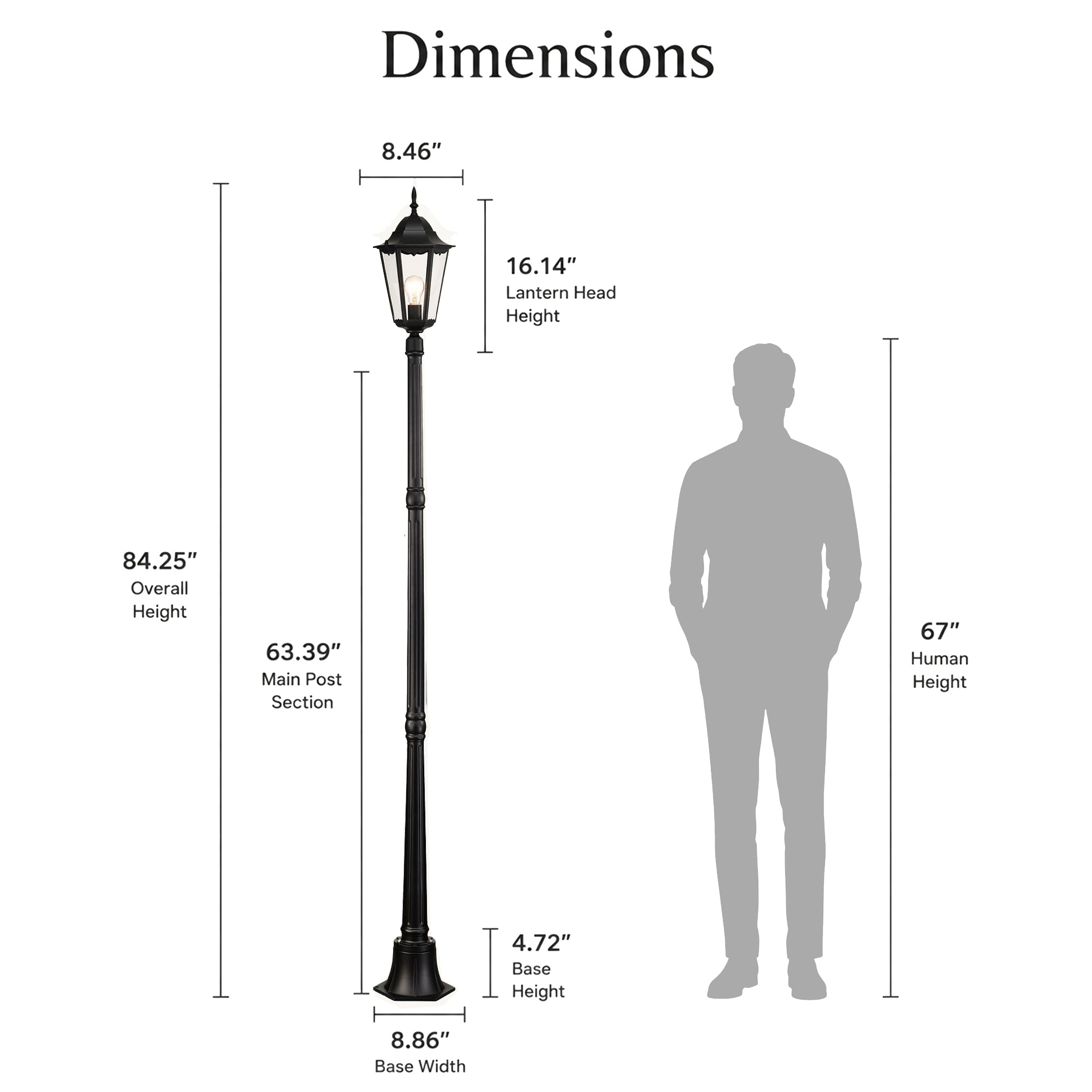 84" Classic Black Outdoor Post Light for Path，Walkway