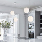 Mid-Century Chrome Globe Pendant Light, Double Opal Glass Pendant for Kitchen Island & Dining Table
