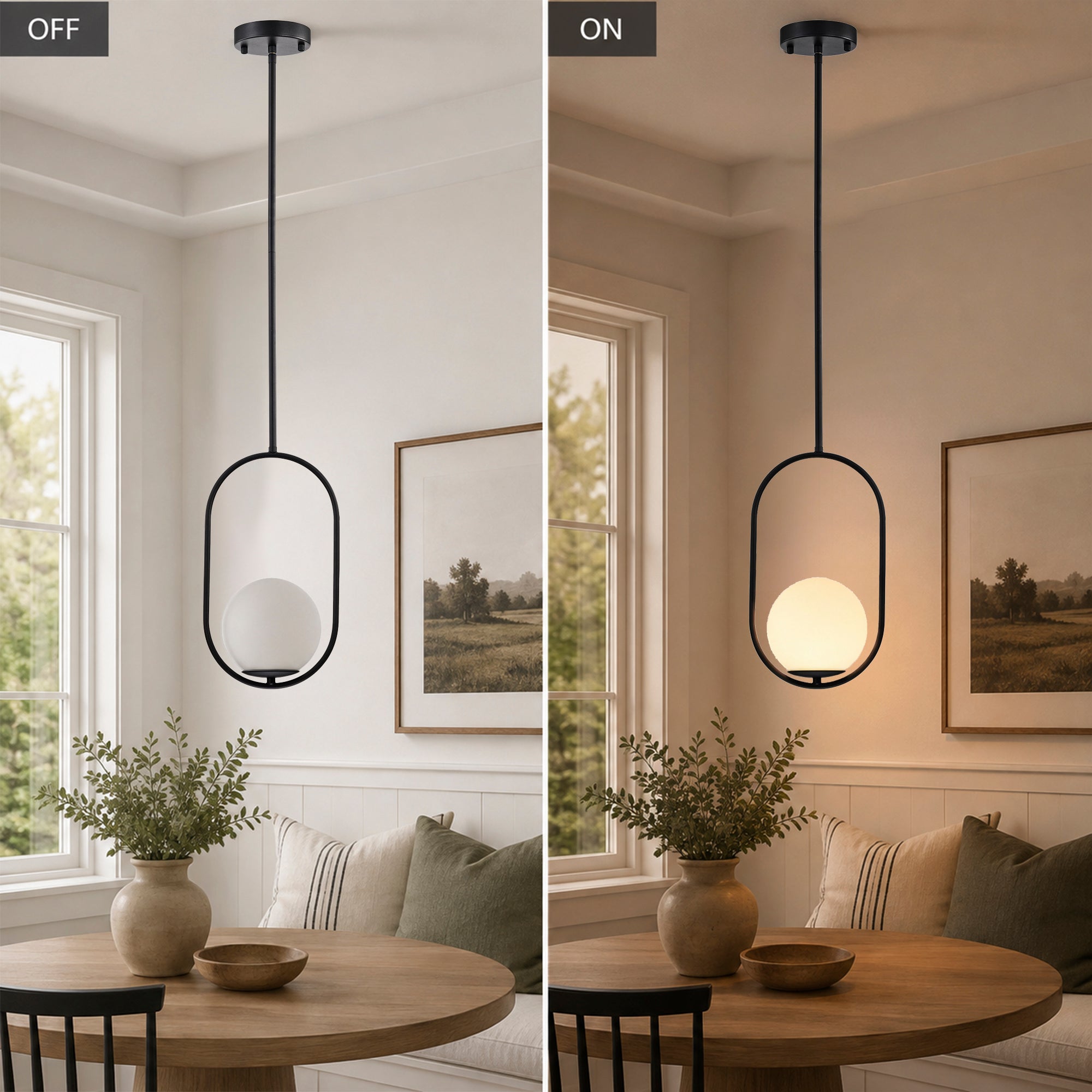 Modern Globe Pendant Light with Opal Glass, E12 Indoor Hanging Light