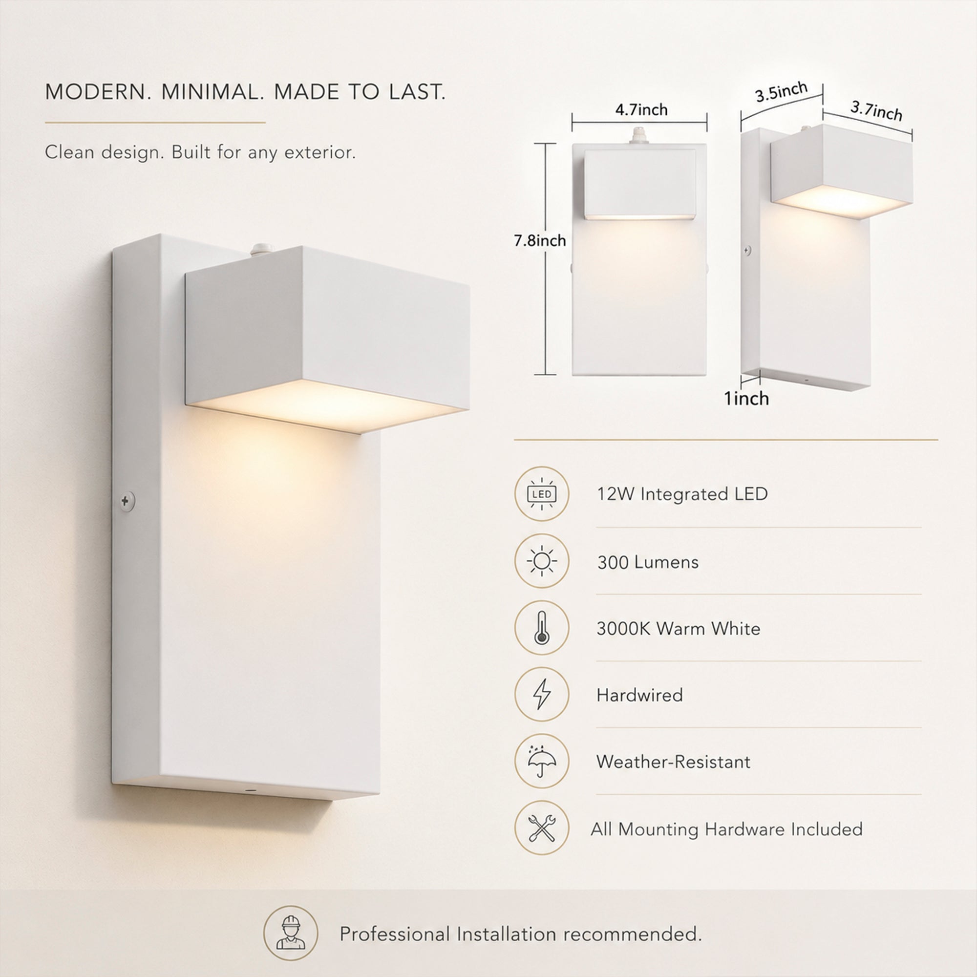 7.8" White Dusk-to-Dawn Integrated LED Outdoor Wall Light