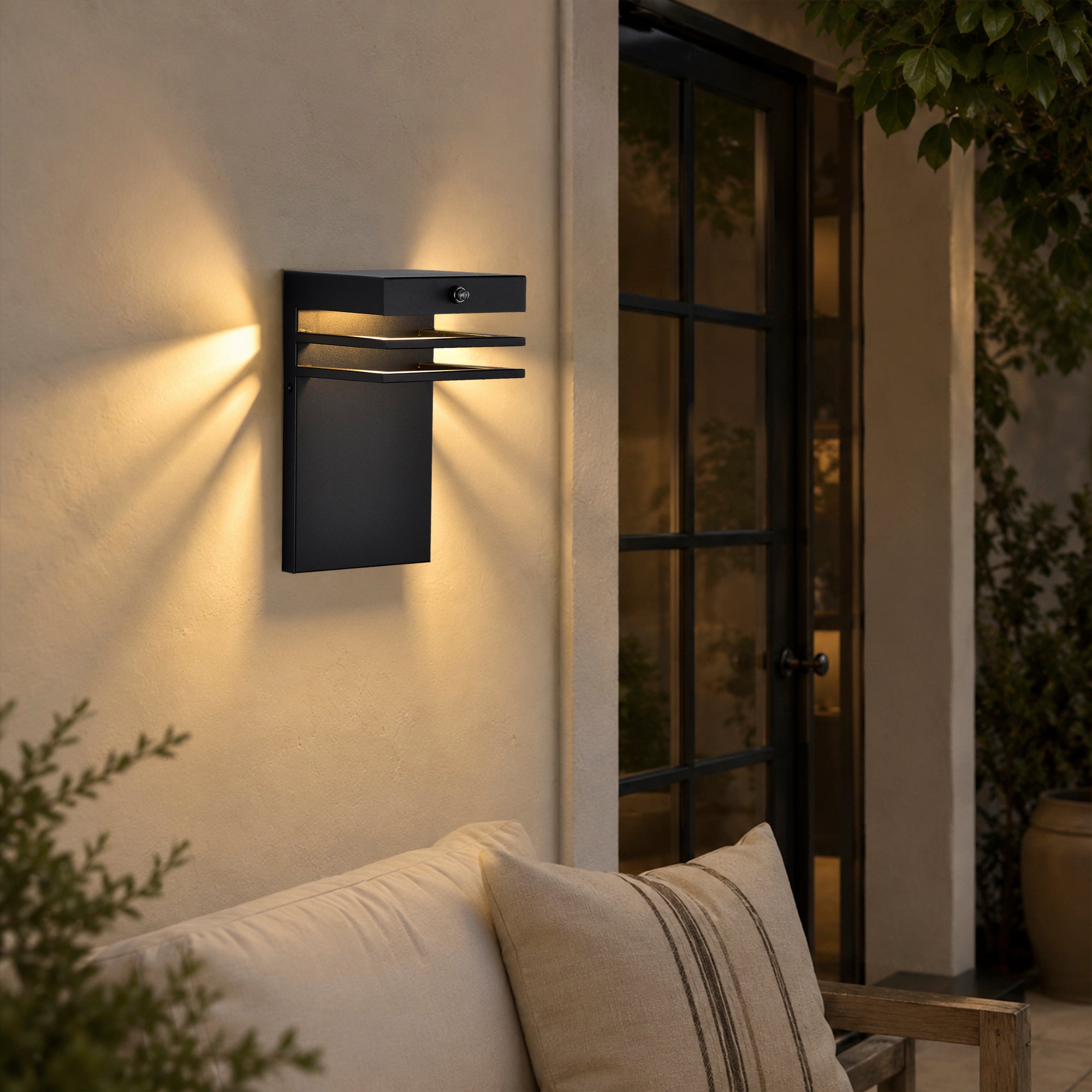 2-Pack Dusk-to-Dawn Integrated LED Outdoor Wall Lights, Black