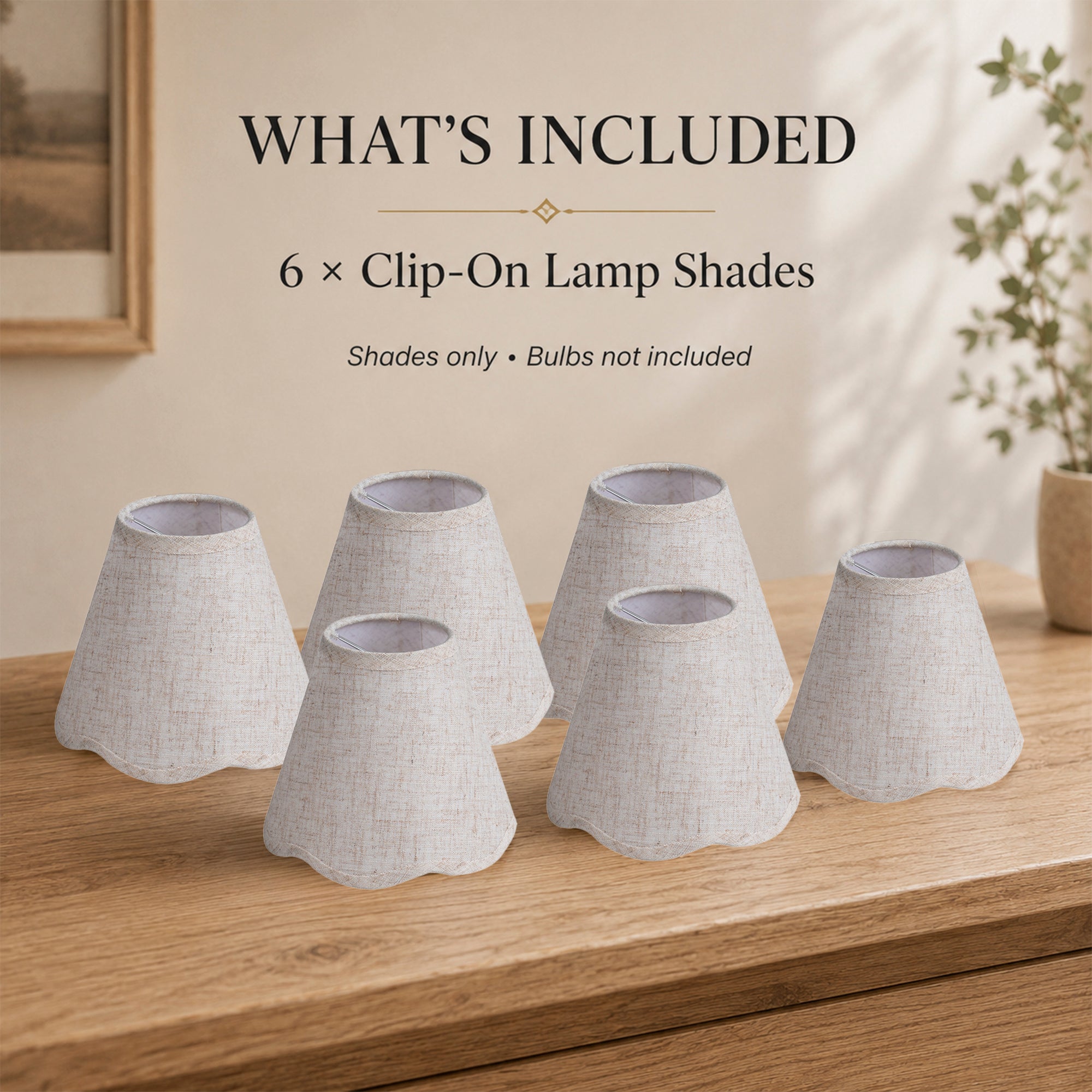 6-Pack Clip-On Fabric Lamp Shades for E12 Candelabra Bulbs, Scalloped Edge