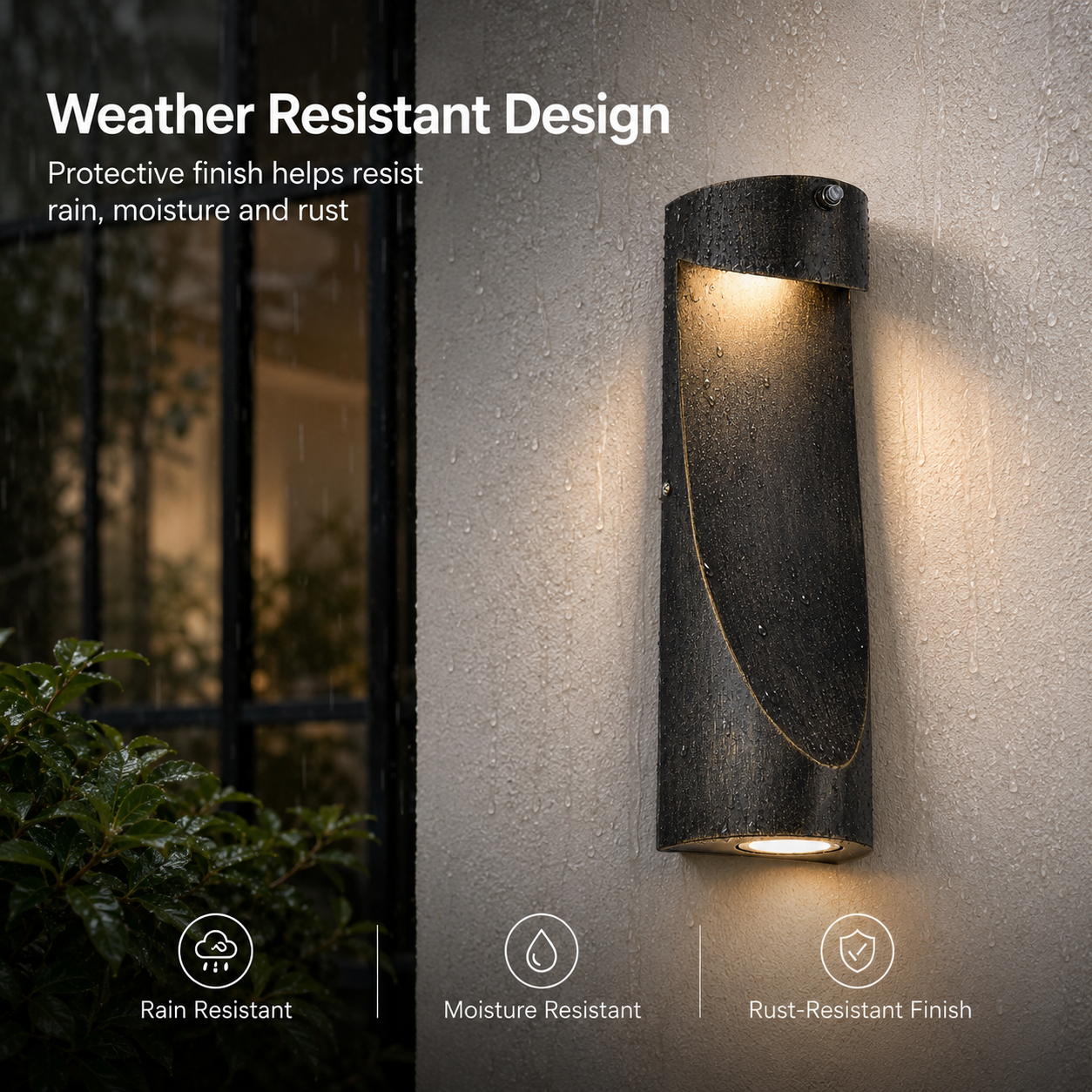 15" Dusk-to-Dawn Integrated LED Outdoor Wall Light, Sand Black & Brushed Gold