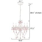 White Chandeliers 5-Light Pink Crystal Chandelier for Girls Room